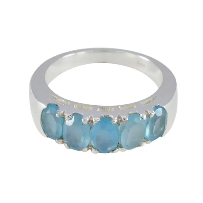 Blue Chalcedony Penta Moroccan Silver Blue Gems Classic Fairytale Band Jewelry