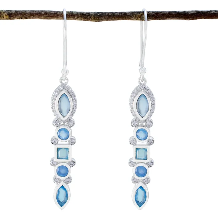 Blue Chalcedony Russian Sara multiple Dangle Blue 925 Silver Earring