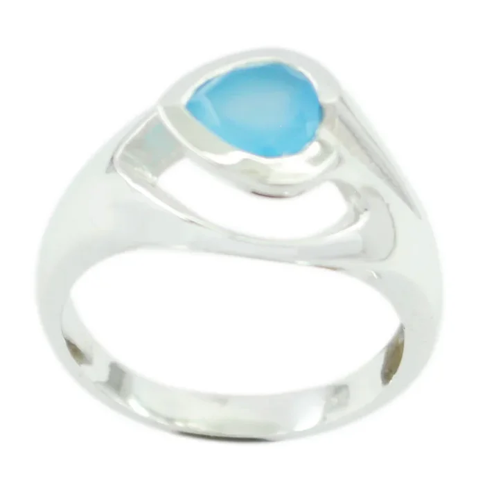 Blue Chalcedony Solitaire German 925 Sterling Silver Blue Gemstones Eye-catching wedding Ring Jewellery