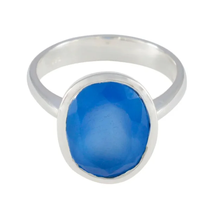 Blue Chalcedony Solitaire Indian Silver Blue Gemstones Minimal Traditional Ring Jewellery