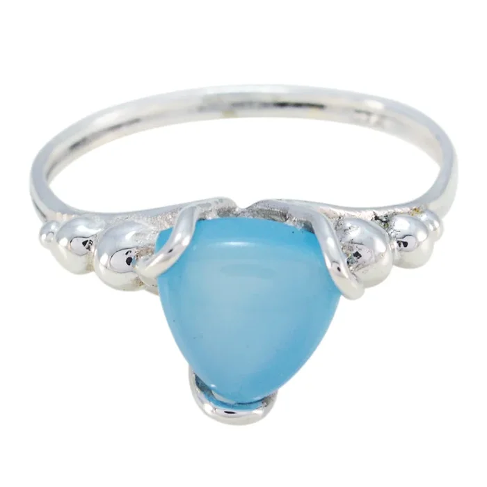 Blue Chalcedony Solitaire Mexican Sterling Silver Blue Gems Delicate Rope-Wire Ring Jewellery