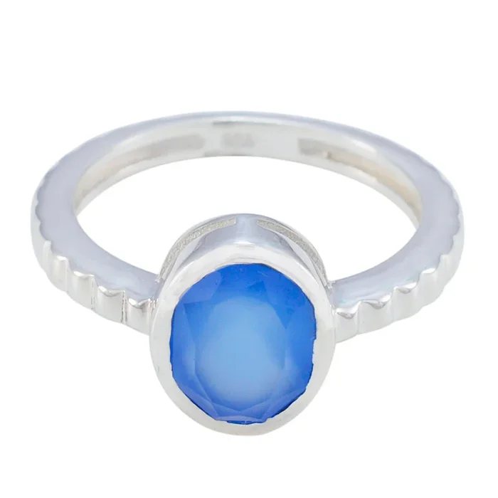 Blue Chalcedony Solitaire Russian 925 Silver Blue Gems Featherlight Artisan Ring Jewelry