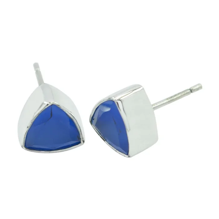 Blue Chalcedony Spanish Paula Solitaire Stud Blue Sterling Silver Earring