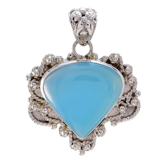 Blue Chalcedony Statement Russian Silver Solitaire Layla Bubble Blue Pendant Jewelry