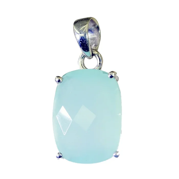 Blue Chalcedony Tiny Russian Silver Solitaire Rebeca Trendy Blue Pendant Jewelry
