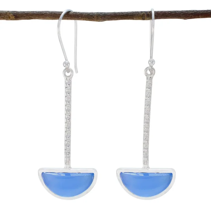 Blue Chalcedony Turkish Florencia Solitaire Dangle Blue Silver Earring