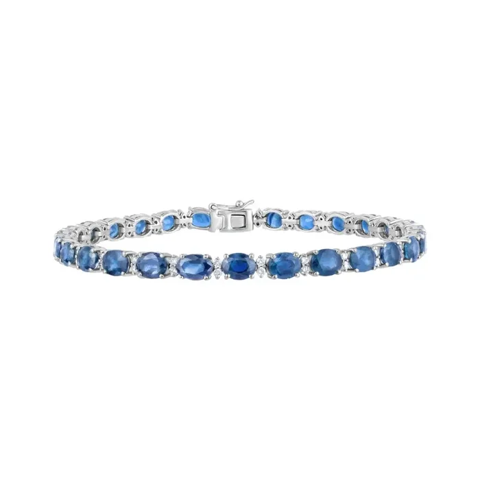 Blue Sapphire and Diamond Bracelet in 18K White Gold