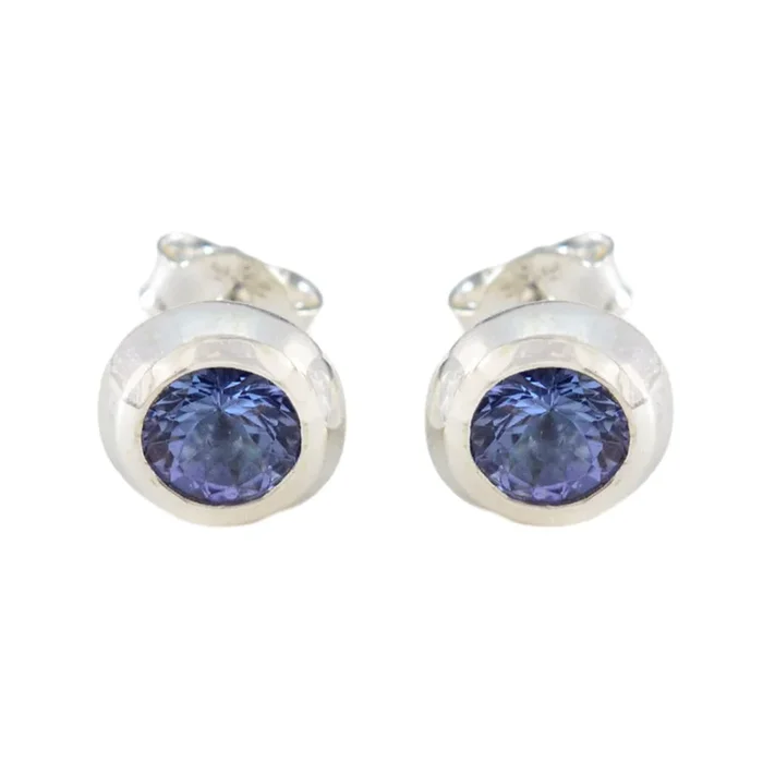 Blue Sapphire CZ American Amanda Solitaire Stud Blue 925 Sterling Silver Earring
