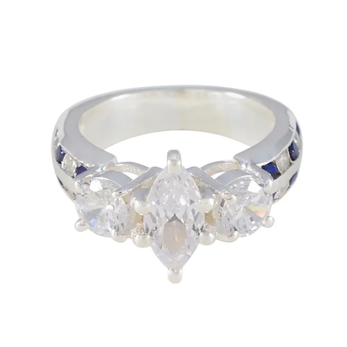 Blue Sapphire CZ Halo German 925 Sterling Silver Blue Gemstones Mid-weight Glamorous Ring Jewellery