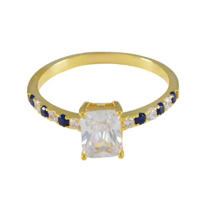 Blue Sapphire CZ Halo Latin American Silver Blue Gemstone Delicate Abstract Ring Jewellery