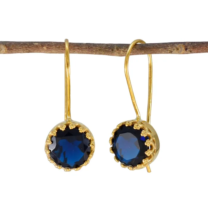 Blue Sapphire CZ Mexican Ana Solitaire Dangle Blue 925 Sterling Silver Earring