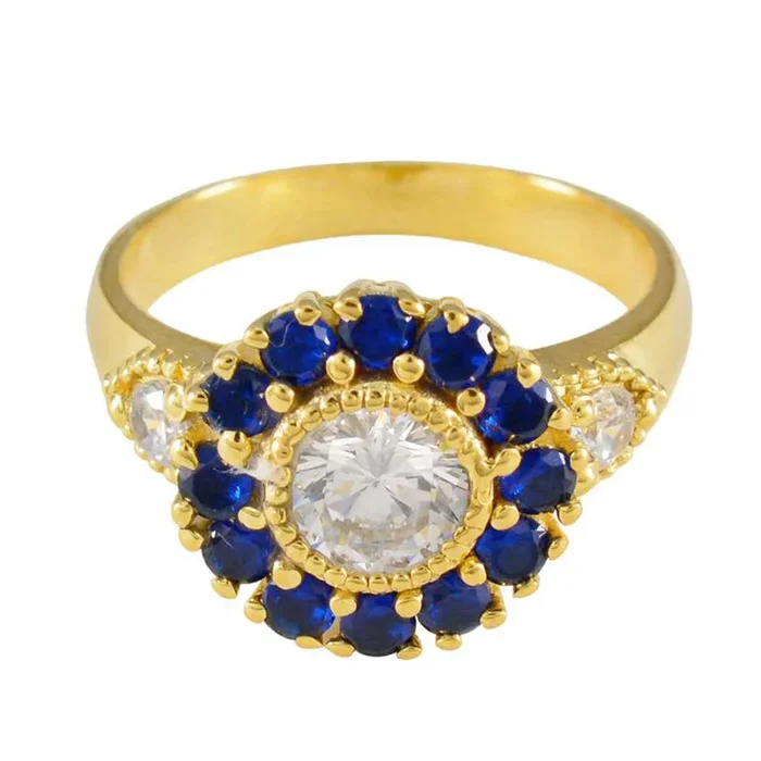 Blue Sapphire CZ multiple Latin American Sterling Silver Blue Gemstones Slim Contemporary Ring Jewellery