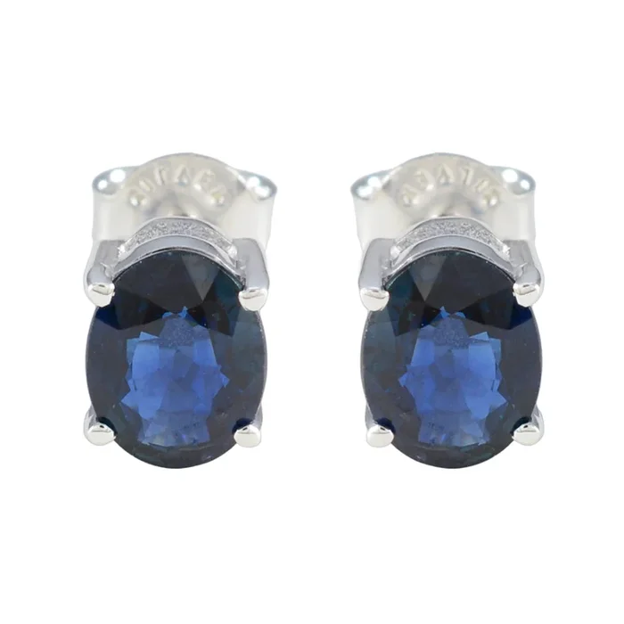 Blue Sapphire Egyptian Yan Solitaire Stud Blue Silver Earring