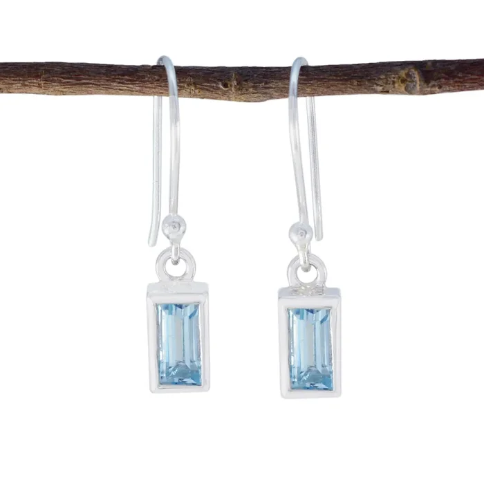 Blue Topaz African Lea Solitaire Dangle Blue 92.5 Silver Earring