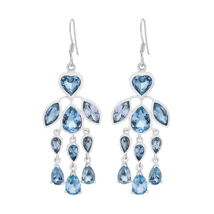 Blue topaz African Lily multiple Dangle Blue 925 Sterling Silver Earring