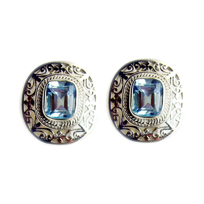 Blue Topaz American Nayara Solitaire Stud Blue 925 Silver Earring