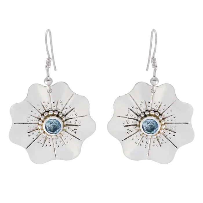 Blue topaz Australian Abigail Solitaire Dangle Blue 925 Sterling Silver Earring