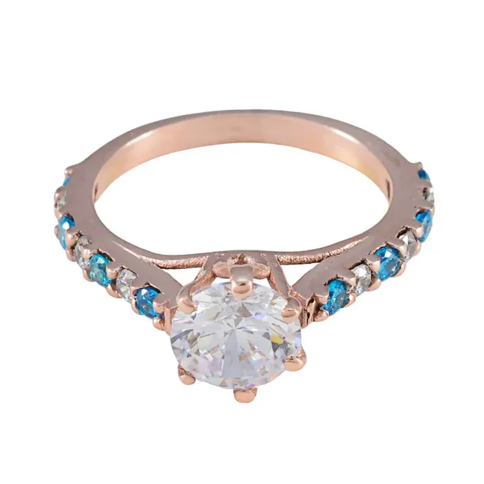 Blue Topaz CZ Halo Korean 925 Silver Blue Gemstone Delicate Modern Ring Jewelry
