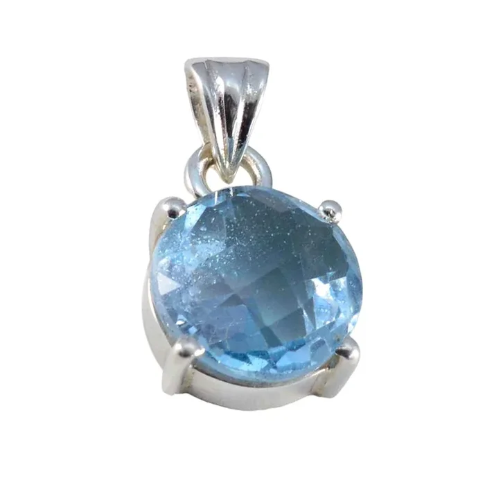 Blue Topaz Dainty French Silver Solitaire Aisha Sophisticated Blue Pendant Jewelry