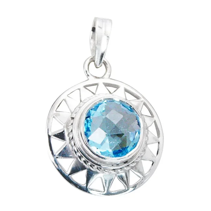 Blue Topaz Edgy Italian 925 Silver Solitaire Aurora Retro Blue Pendant Jewelry