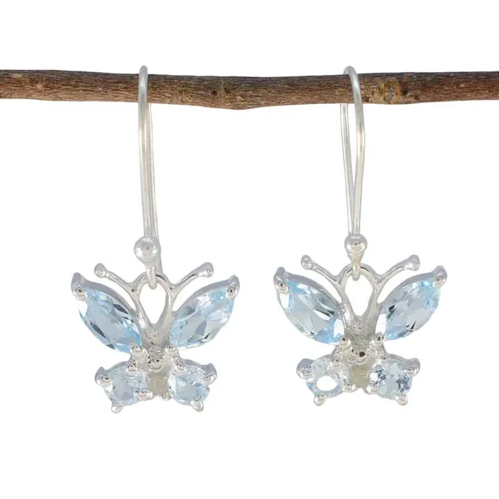 Blue topaz Egyptian Luna multiple Dangle Blue 925 Silver Earring