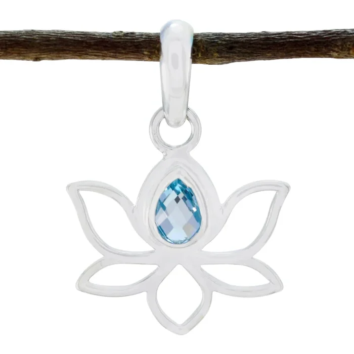 Blue Topaz Elegant Japanese Silver Solitaire Haruka Rope-Wire Blue Pendant Jewelry