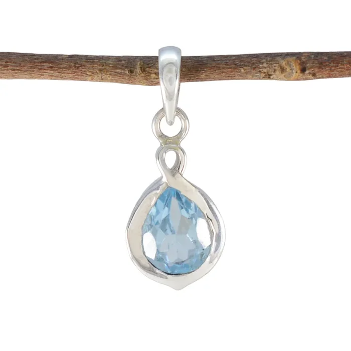 Blue Topaz Elegant Japanese Sterling Silver Solitaire Ji-eun Signet Blue Pendant Jewellery