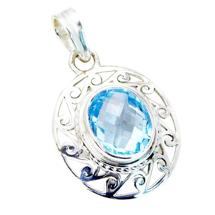 Blue Topaz Essential French Silver Solitaire Ella Retro Blue Pendant Jewelry