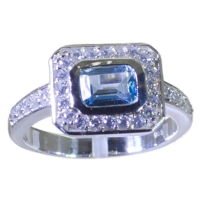 Blue Topaz Halo African Sterling Silver Blue Gemstones Classic Romantic Ring Jewellery