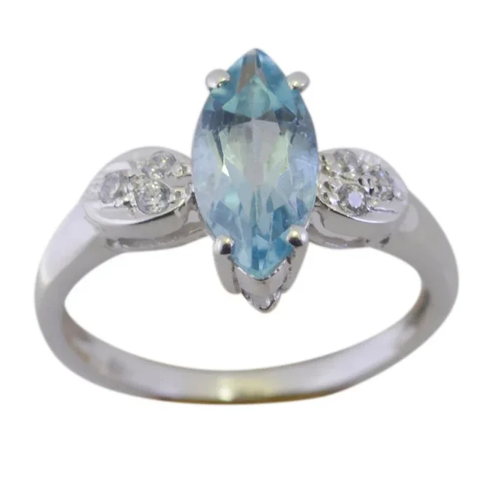 Blue Topaz Halo American 925 Sterling Silver Blue Gemstones Dainty Graceful Ring Jewelry