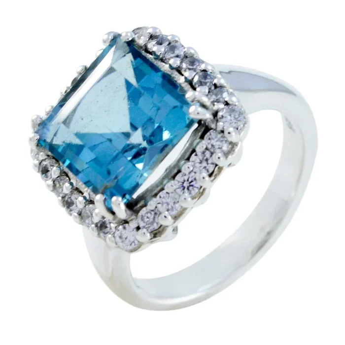 Blue Topaz Halo Egyptian 925 Silver Blue Gemstones Classic Modern Ring Jewelry