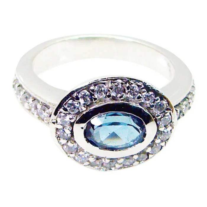 Blue Topaz Halo Egyptian 925 Sterling Silver Blue Gems Eye-catching Contemporary Ring Jewellery