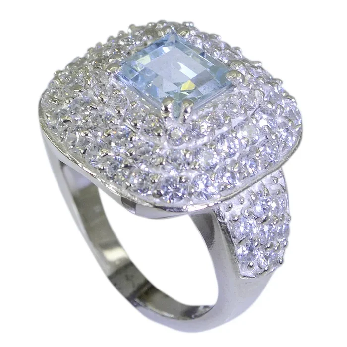 Blue Topaz Halo French 92.5 Silver Blue Gemstone Edgy Abstract Ring Jewelry