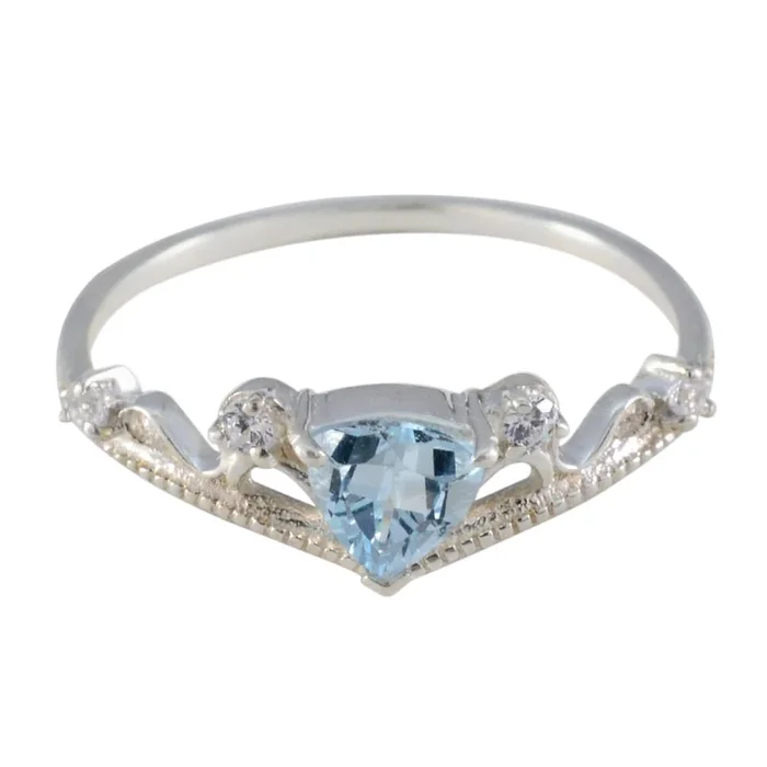 Blue Topaz Halo Japanese 925 Silver Blue Gems Elegant Glamorous Ring Jewellery