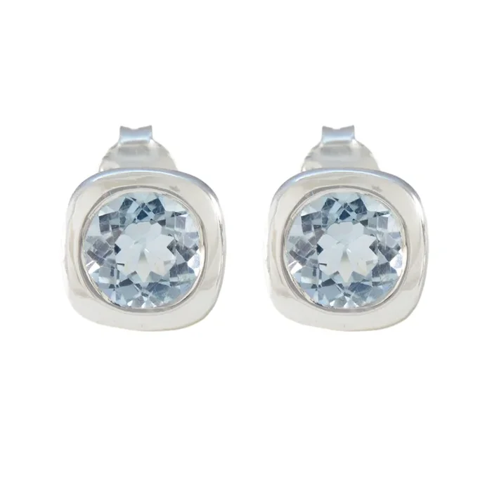 Blue Topaz Indian Kristine Solitaire Stud Blue 92.5 Silver Earring