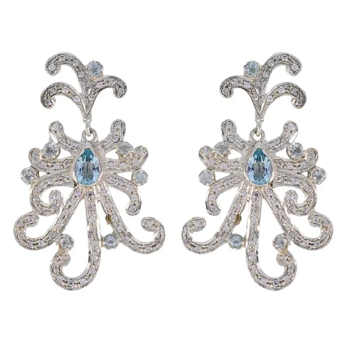 Blue Topaz Indian Liyana multiple Stud Blue Sterling Silver Earring