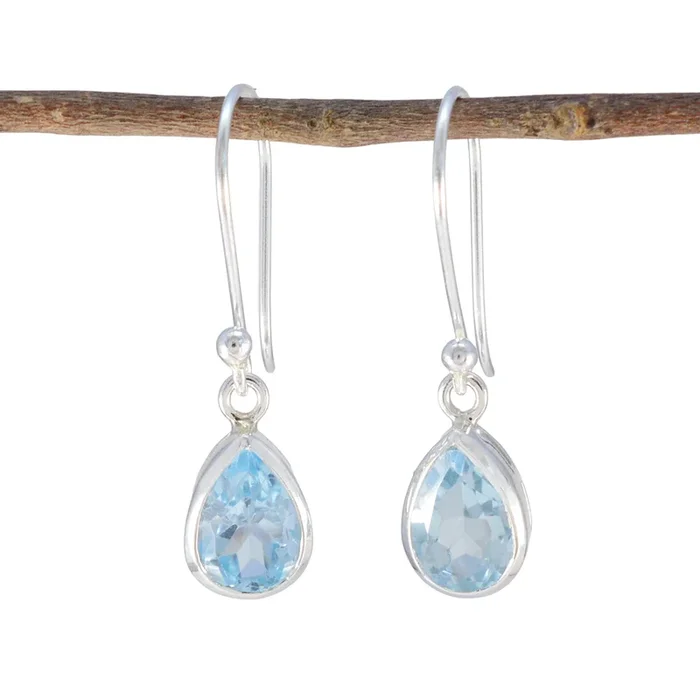 Blue Topaz Italian Zoey Solitaire Dangle Blue 925 Silver Earring