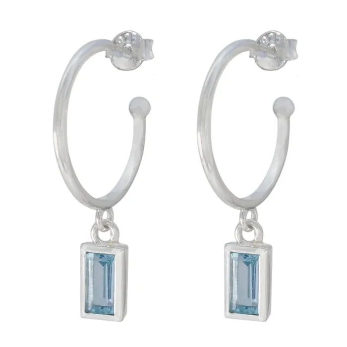 Blue Topaz Japanese Scarlett Solitaire Dangle Blue 925 Silver Earring