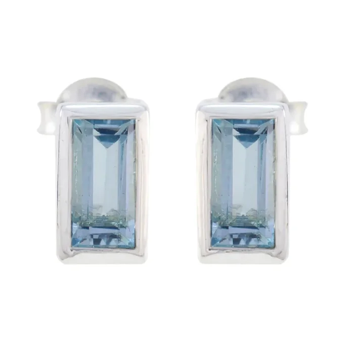Blue Topaz Korean Giulia Solitaire Stud Blue 925 Silver Earring