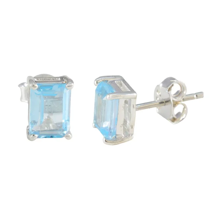 Blue Topaz Latin American Noelia Solitaire Stud Blue 925 Silver Earring