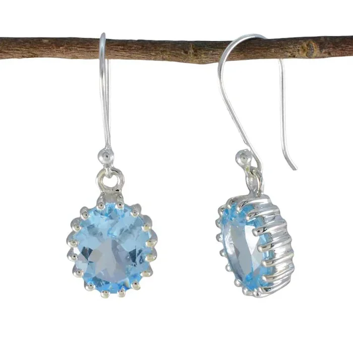 Blue Topaz Mexican Laura Solitaire Dangle Blue 925 Sterling Silver Earring