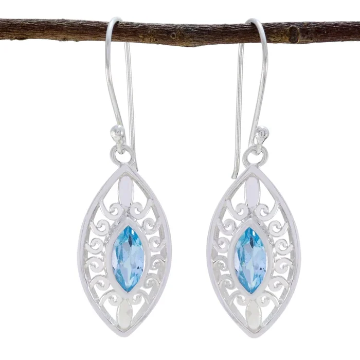 Blue topaz Moroccan Hazel Solitaire Dangle Blue Sterling Silver Earring