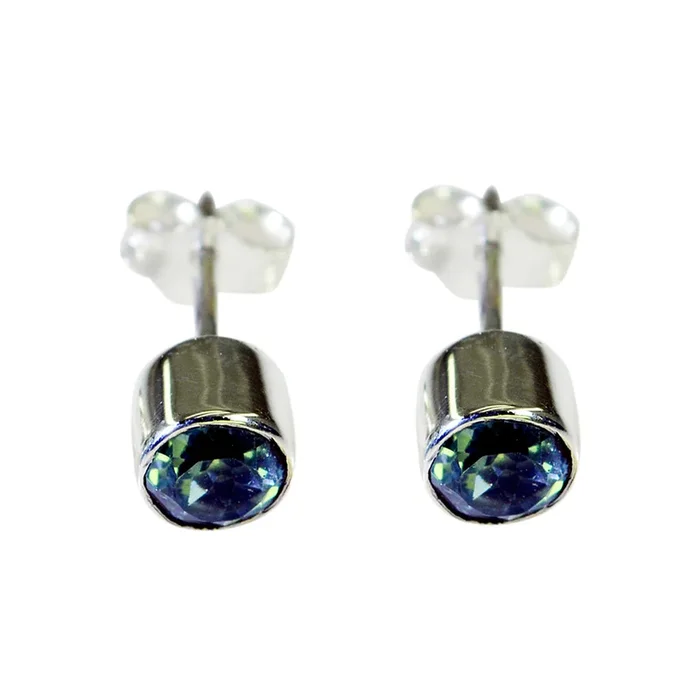 Blue Topaz Moroccan Milagros Solitaire Stud Blue 92.5 Silver Earring