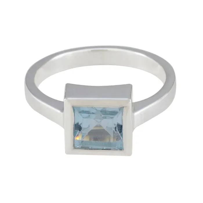 Blue Topaz Solitaire African 925 Silver Blue Gemstone Featherlight Artisan Ring Jewelry