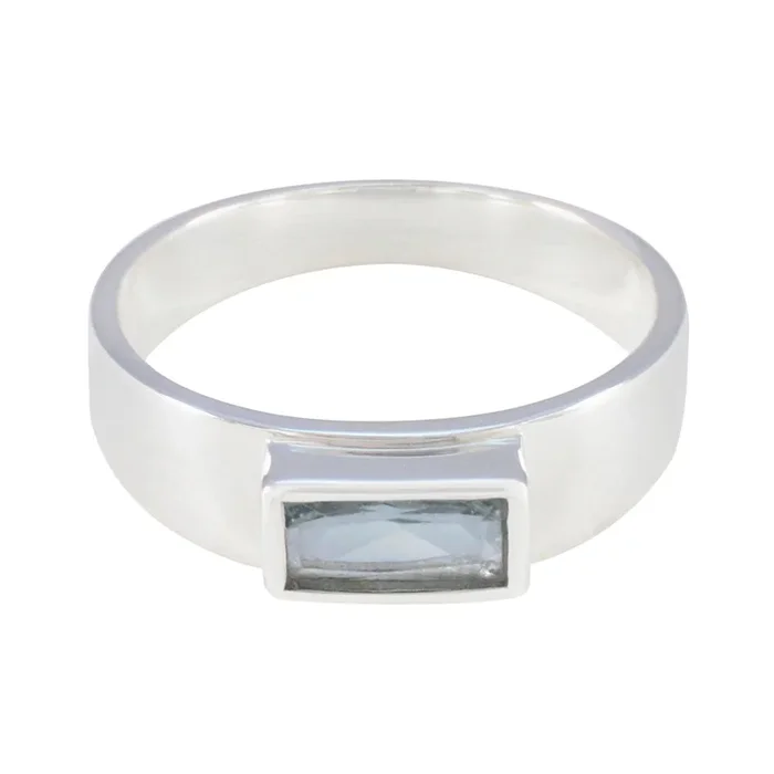 Blue Topaz Solitaire African Silver Blue Gemstone Slim Cultural Ring Jewellery