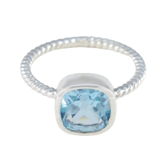 Blue Topaz Solitaire American 925 Silver Blue Gems Dainty Fairytale Ring Jewellery