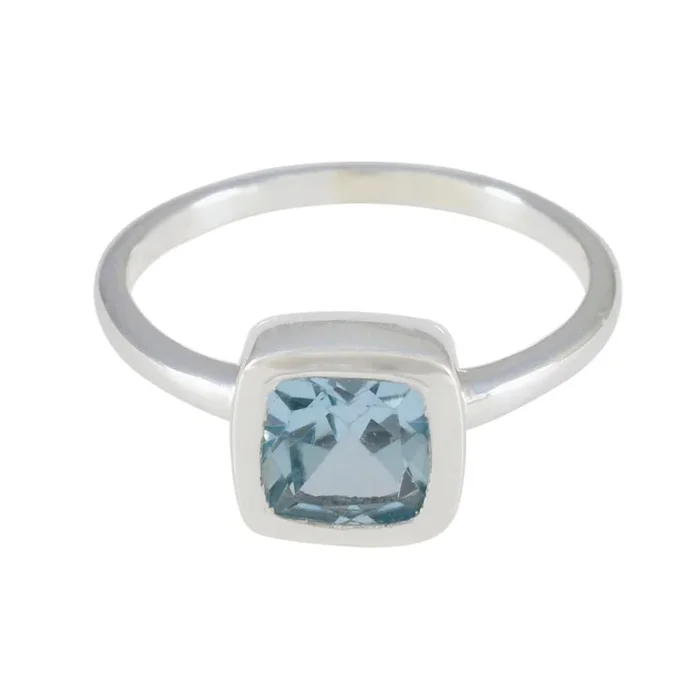 Blue Topaz Solitaire American 925 Sterling Silver Blue Gemstones Dainty Graceful Ring Jewellery