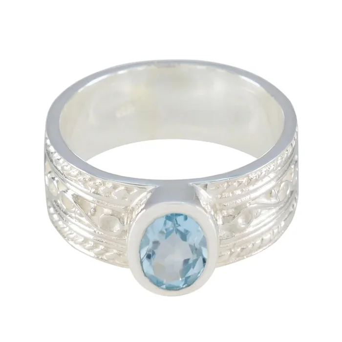 Blue Topaz Solitaire French 925 Silver Blue Gems Eye-catching Twist Band Jewellery