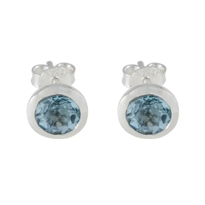 Blue Topaz Turkish Tereza Solitaire Stud Blue 925 Sterling Silver Earring