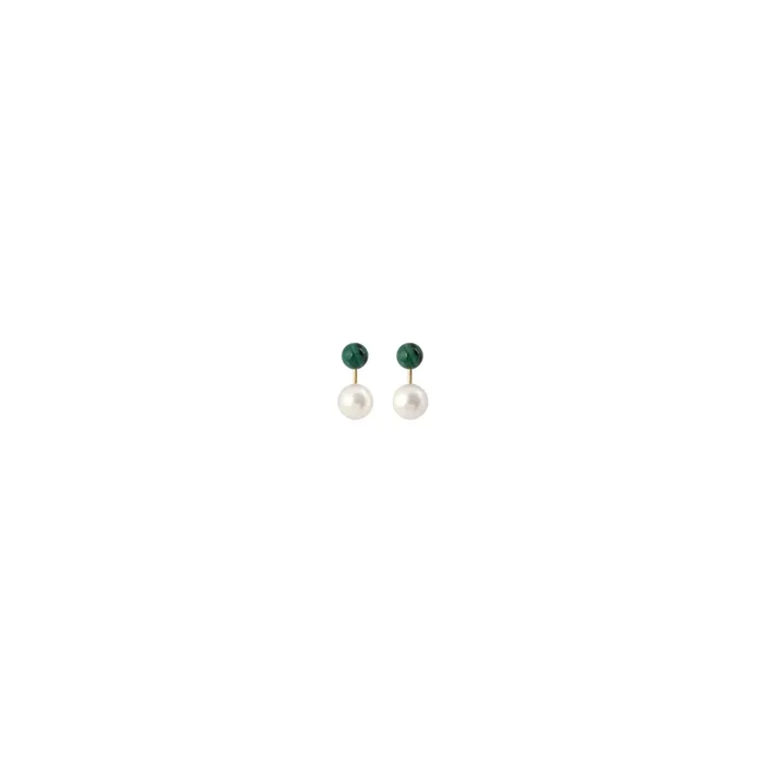 Boucles d’oreilles Claverin Le Jonc or jaune perles blanches et malachite